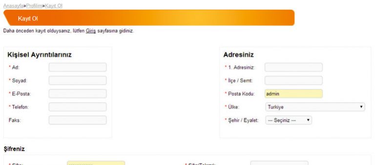 Yeni Üyelik Oluşturma